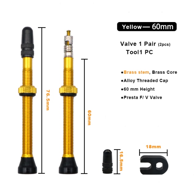 2 Stuks 40/60 Mm Fiets Vacuüm Luchtventiel Duurzaam Legering Stuurpen Messing Kern F/V Presta Mtb Tubeless Band Nozzle Cap Fietsen Onderdelen: Beige