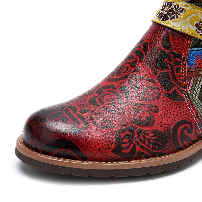 Botas étnicas para mujer, zapatos femeninos de tacón bajo con cremallera, de talla grande 43