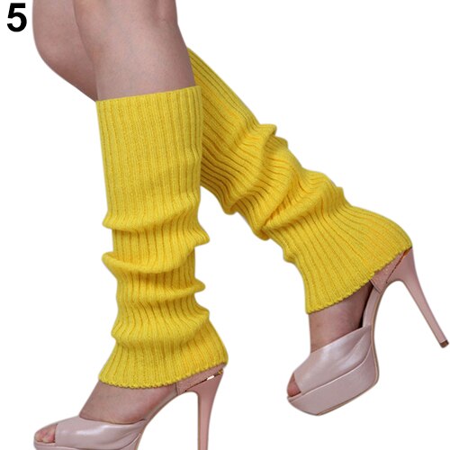 Femmes couleur bonbon solide tricot hiver jambières Style ample botte Leggings de noël bottes chaudes jambières femmes coupe-vent: YELLOW