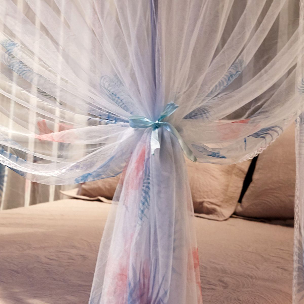 Mosquito Net Romantic Lace Bed Canopy Nets Three-door Bed Curtain Home Textiles Decor Without Frame