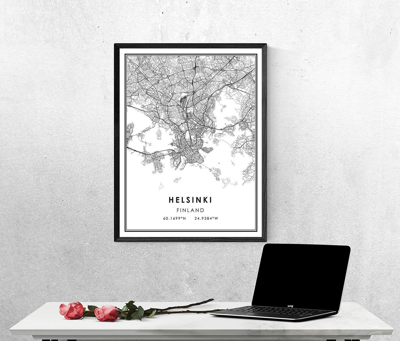 Helsinki map print poster canvas | Helsinki Finland city map print poster canvas
