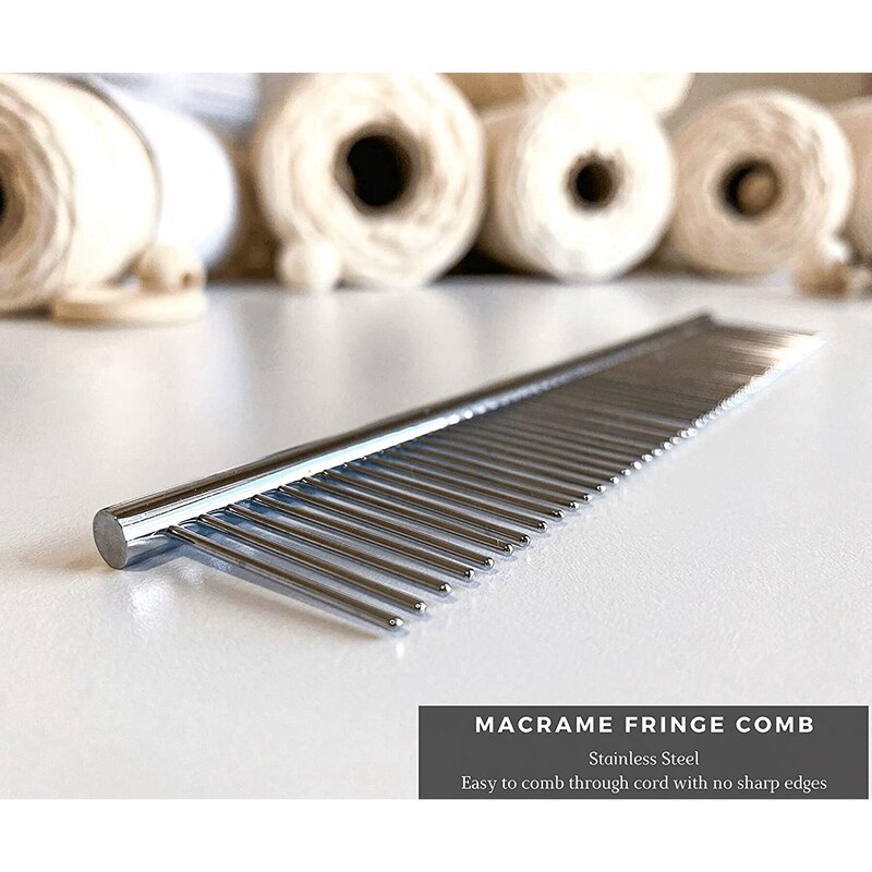 Peine de flecos de macramé, accesorio para tejer, artesanía de acero inoxidable para cepillar a través de pelo largo, cordón de algodón de una sola hebra