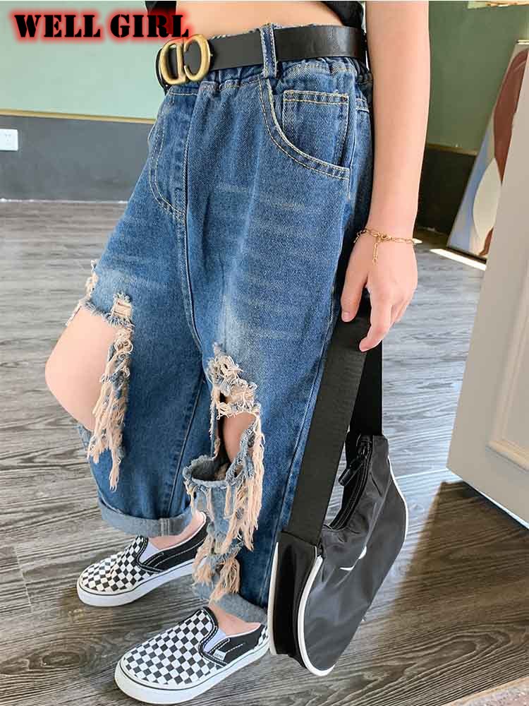 Toddler girl fall clothes 2020 fori in difficoltà jeans per bambina pantaloni scava fuori pantaloni in denim strappati bambini bambini da 3 a 8 anni
