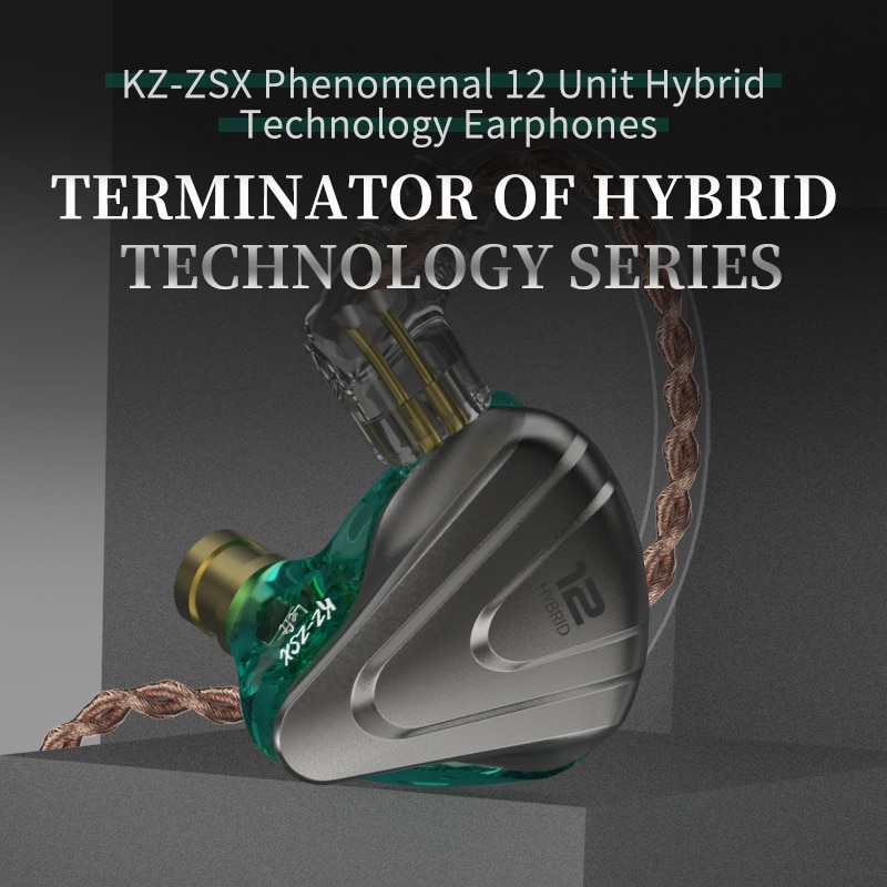 Kz zsx metal-ohrhörer 5ba+1dd hybrid-technologie, 12 treibern, hifi-bass, in-ear-monitor-kopfhörer mit geräuschunterdrückung