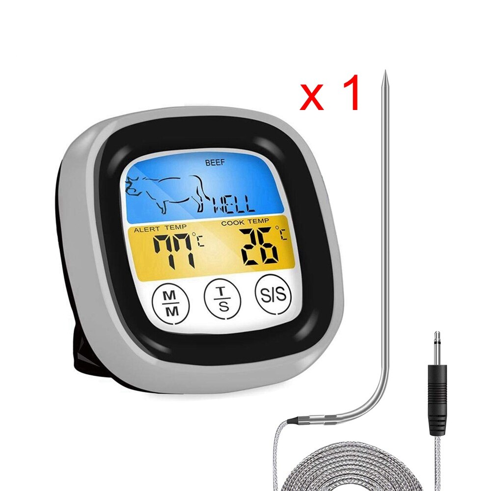 Digital Oven Thermometer Meat Timer Baking Temperature Meter Stainless Steel Gauge Digital Kitchen Baking Tools: with 1 sensor
