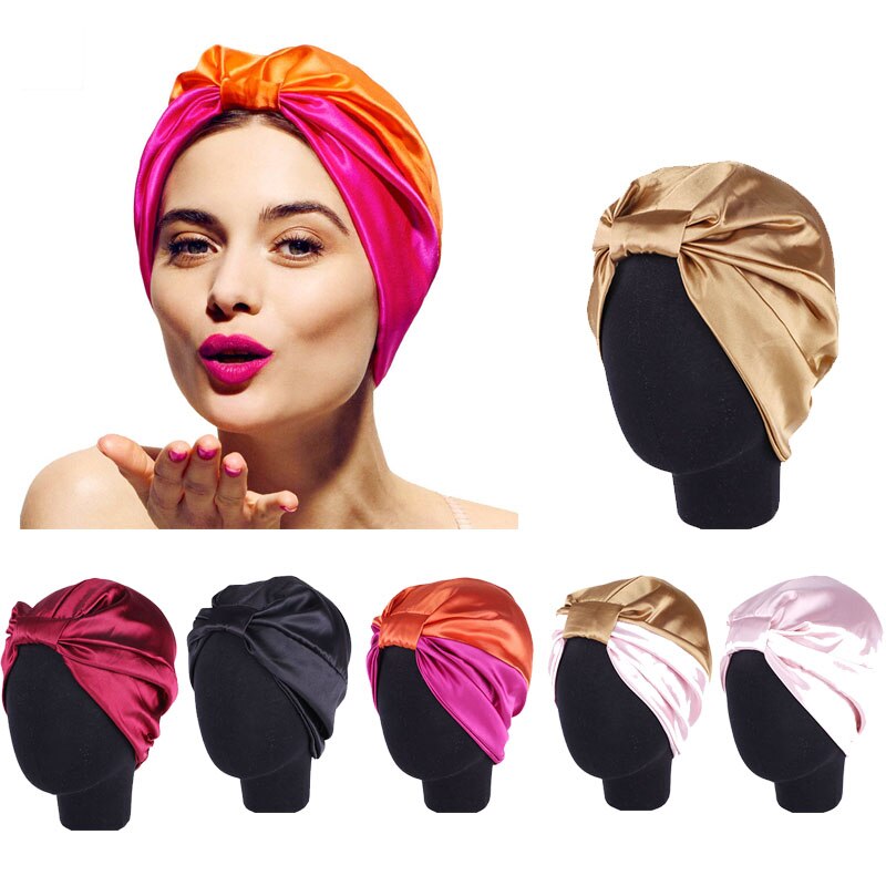 Silk hair care cap Salon Bonnet Night Hair Hat For Natural Curly Hair Double-layer Elastic Bath Sleep Women Head Cover Wrap Hat