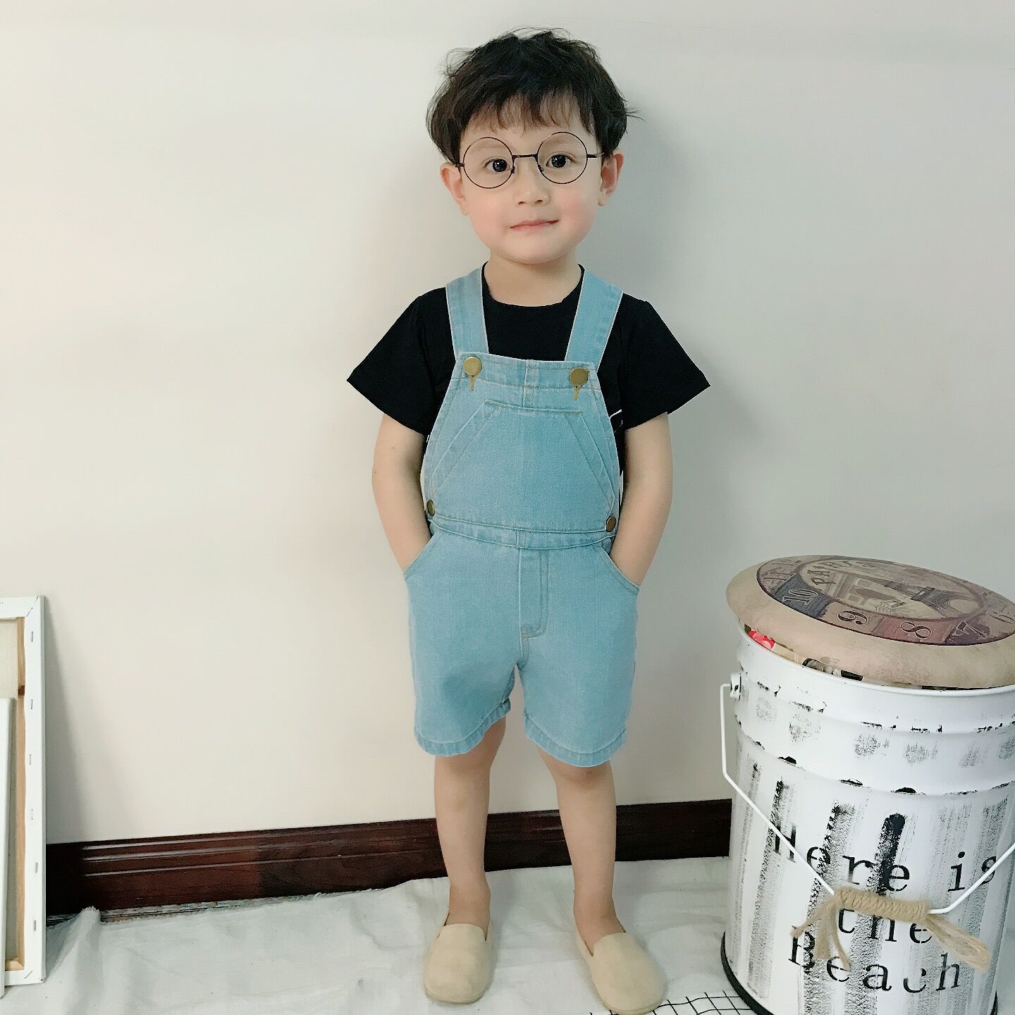 Børn sommer overalls shorts baby drenge jeans bukser børn bukser denim jean baby piger seler korte jeans