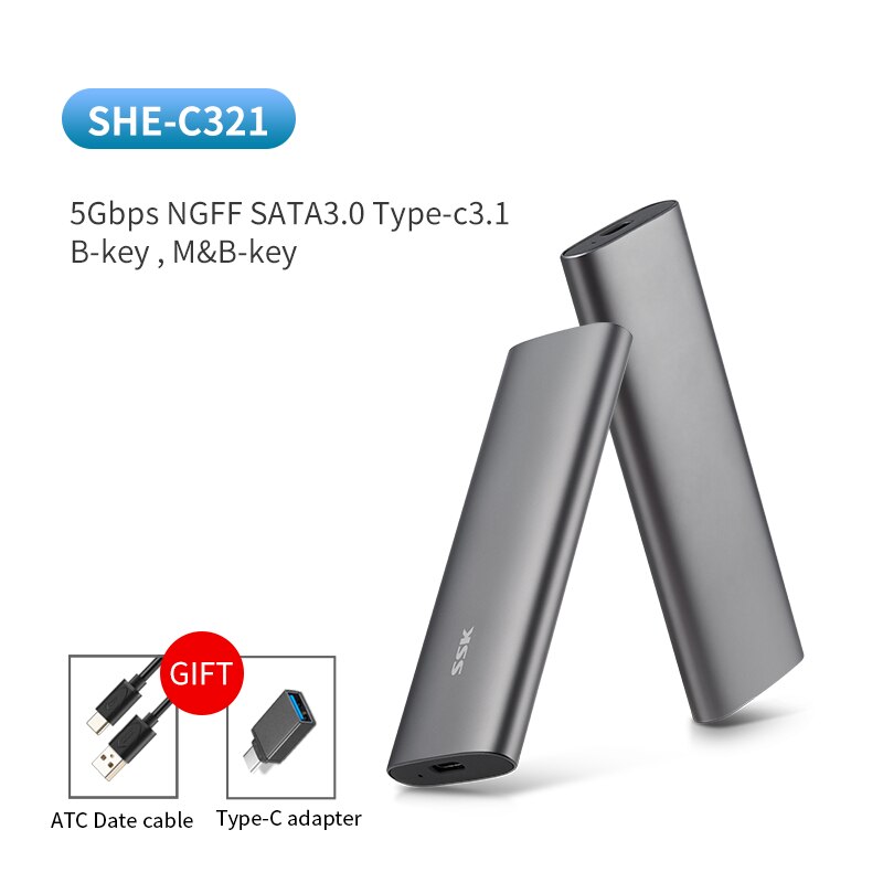 Ferramenta ssk instalação gratuita usb 3.1 para m.2 ngff ssd adaptador de cerco, sata externo baseado m.2 gabinete de disco rígido de estado sólido: SHE-C321