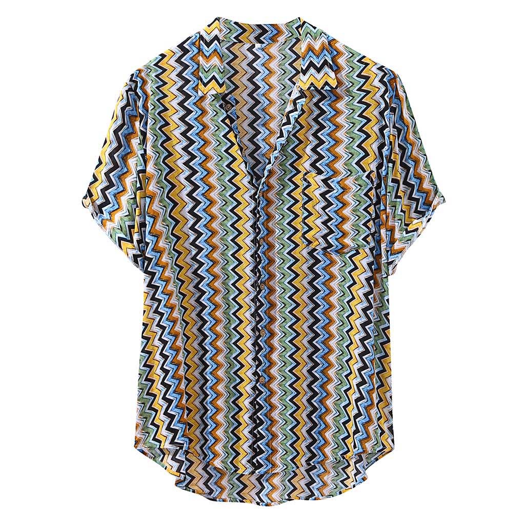 FEITONG, camisa de manga corta con estampado étnico para hombres, cuello de solapa, ropa informal suelta, Tops , camisa hawaiana Tropical para hombres, 4XL: M