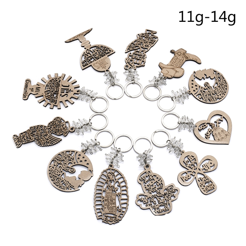 Key Ring Round Hang Hoop Angel Boys Girls Love Holy Grail Cross Wooden Pendants Keychain DIY Wedding Decorations Accessories