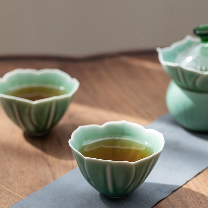 Tangpin grønne keramiske tekanner gaiwan med 2 kopper bærbare reise te sett drinkware