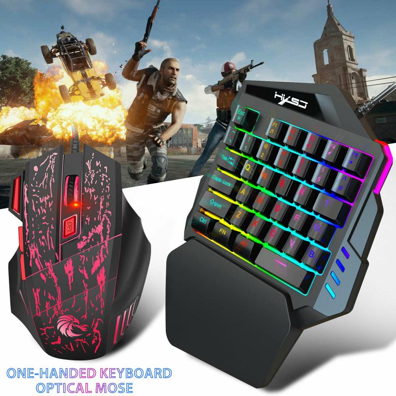 One-Handed Gaming Keyboard Mouse Combos Set Gamer Keypad RGB LED Keyboard Mouse Kit For Laptop Computer Eating Chicken Game