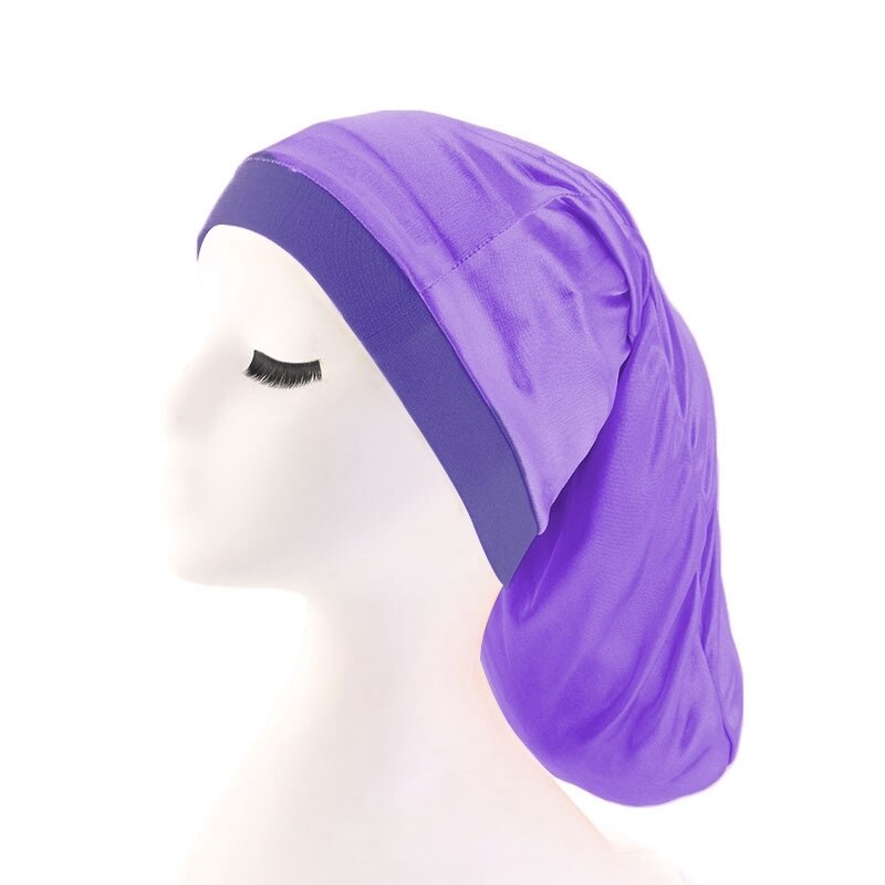 Haarkappen brede elastische band satijnen zakmuts zijdezachte dreadlock vlechten baggy muts mannen vrouwen lange cilinder slaapmutsen: Paars 