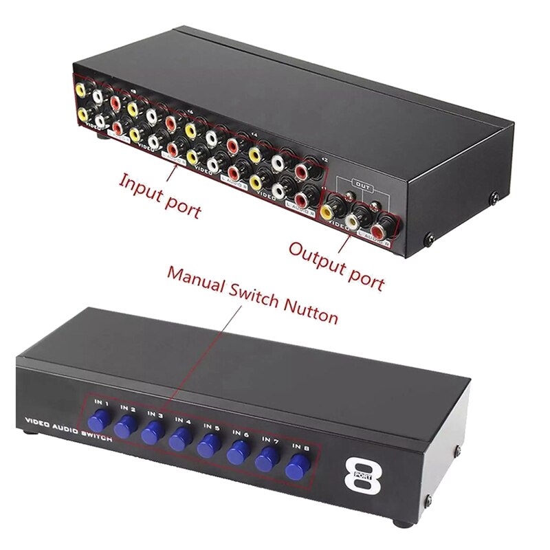 Commutateur Audio vidéo Composite 8 en 1, 3 RCA AV, sélecteur de boîtier de commutation, professionnelle, VCD/DVD vers TV