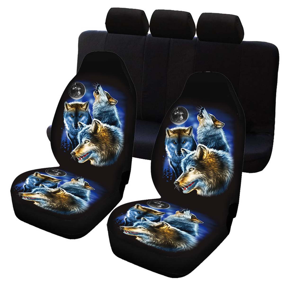 1/7 Pcs Auto Bekleding Universele Auto Front Stoelhoezen 3D Wolf Gedrukt Mesh Spons Kussen Volledige Cover set Interieur Accessoires