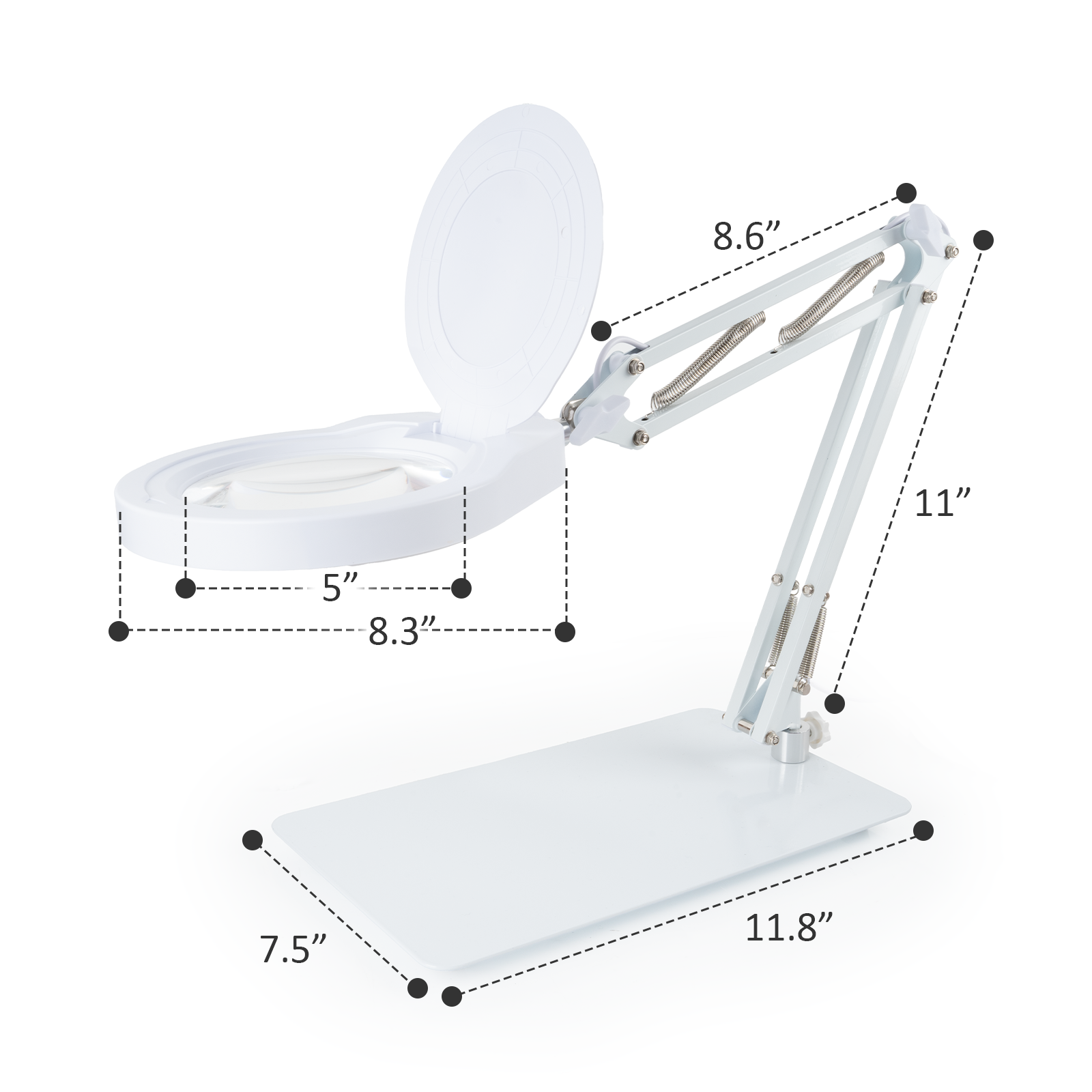 10X Vergrootglas met Licht en Standaard Zwenkarm Vergrootlamp Traploos Dimbaar 5-Dioptrie Echt Glazen Lens Vergrootglas