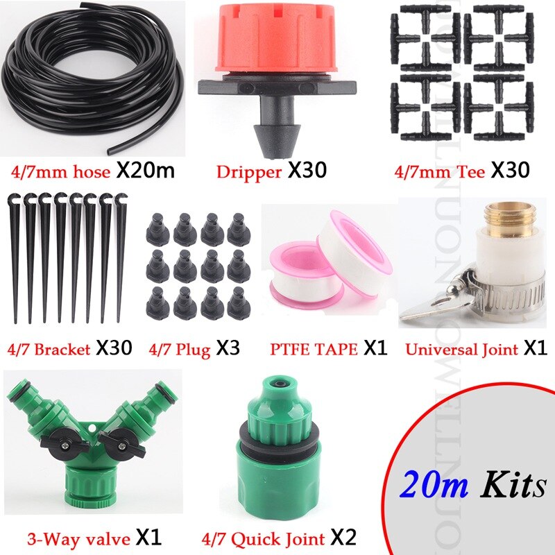 10~50m Garden Water Irrigation System Adjustable Dripper Emitters Flower Pot Watering Kits Plant Micro Drip Irrigation System: 20m Red Kits