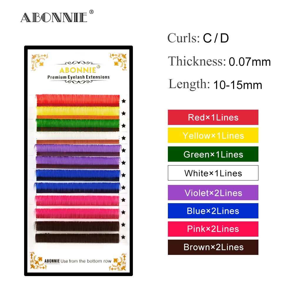 Abonnie-extensiones de pestañas de colores mezclados, 8 colores, volumen prémium, seda, colores Cilios