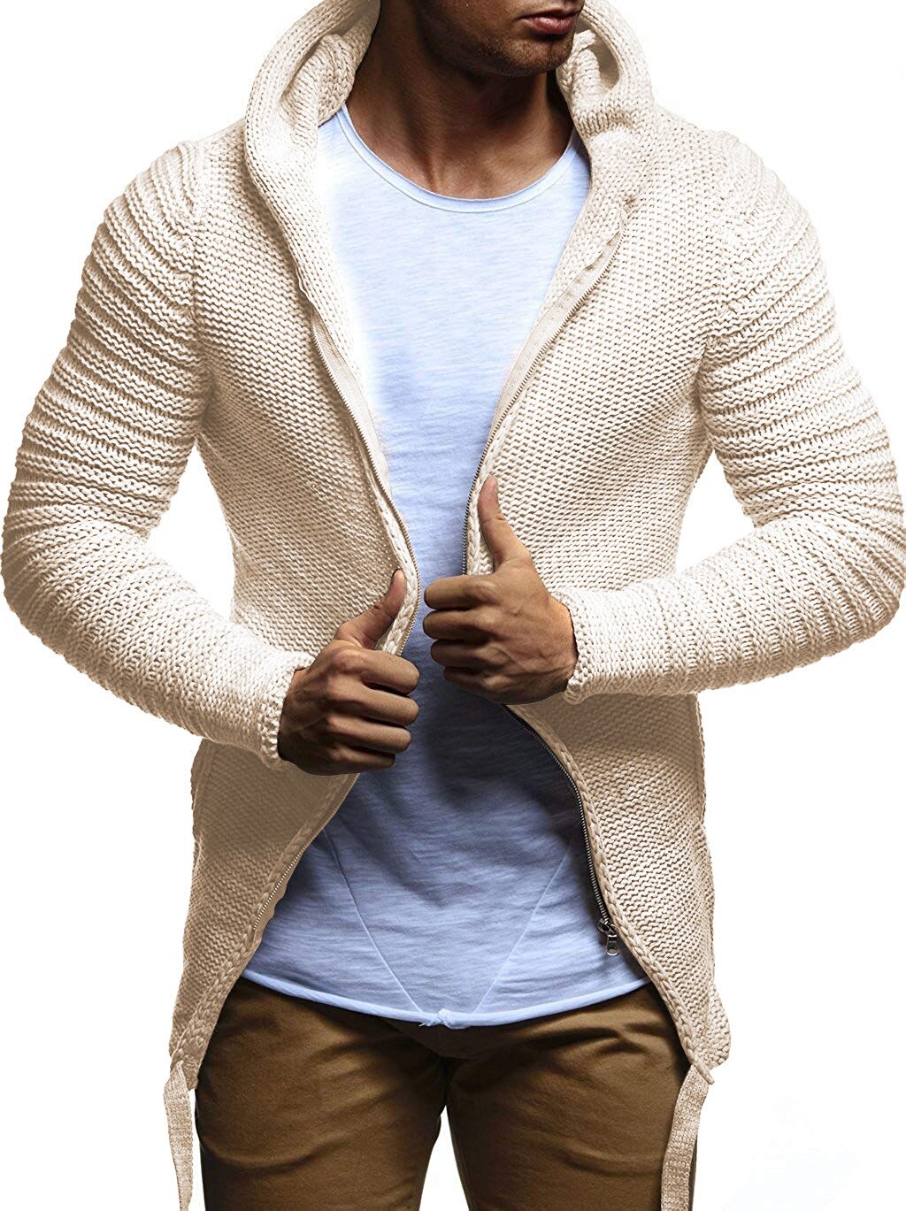Man Knitted Cardigan Coats Men's Sweater Coat Solid Color Men's Sweater Hooded Sweaters Coats