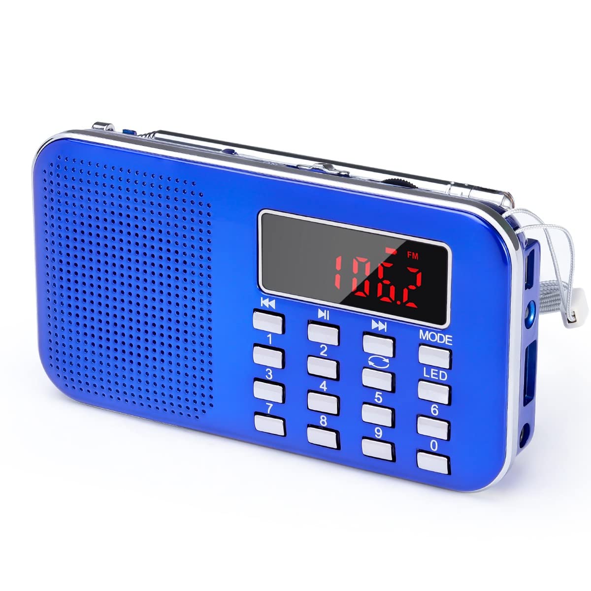 PRUNUS J-908 Radio Portable AM FM Radio poche HIFI stéréo haut-parleur météo Radio Station Radios numérique Rechargeable: Bleu
