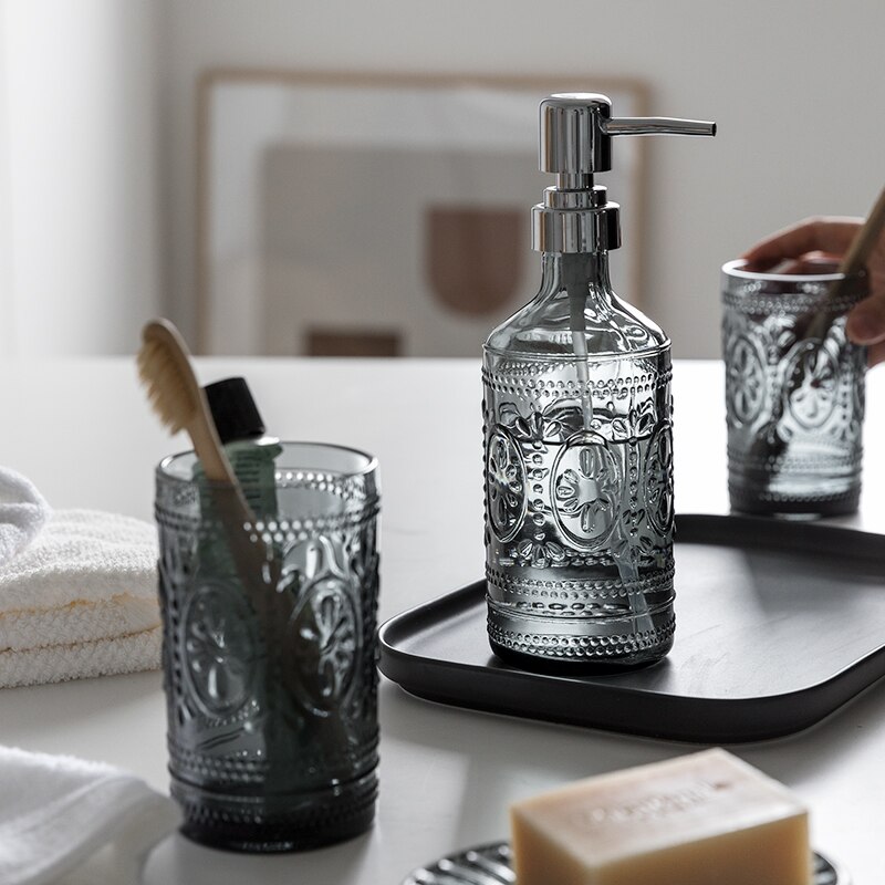 Scandinavische Stijl Glas Badkamer Accessoires Set Shampoo Dispenser Zeepkist Tandenborstel Beker Creatieve Lotion Fles Luxe Decoratie