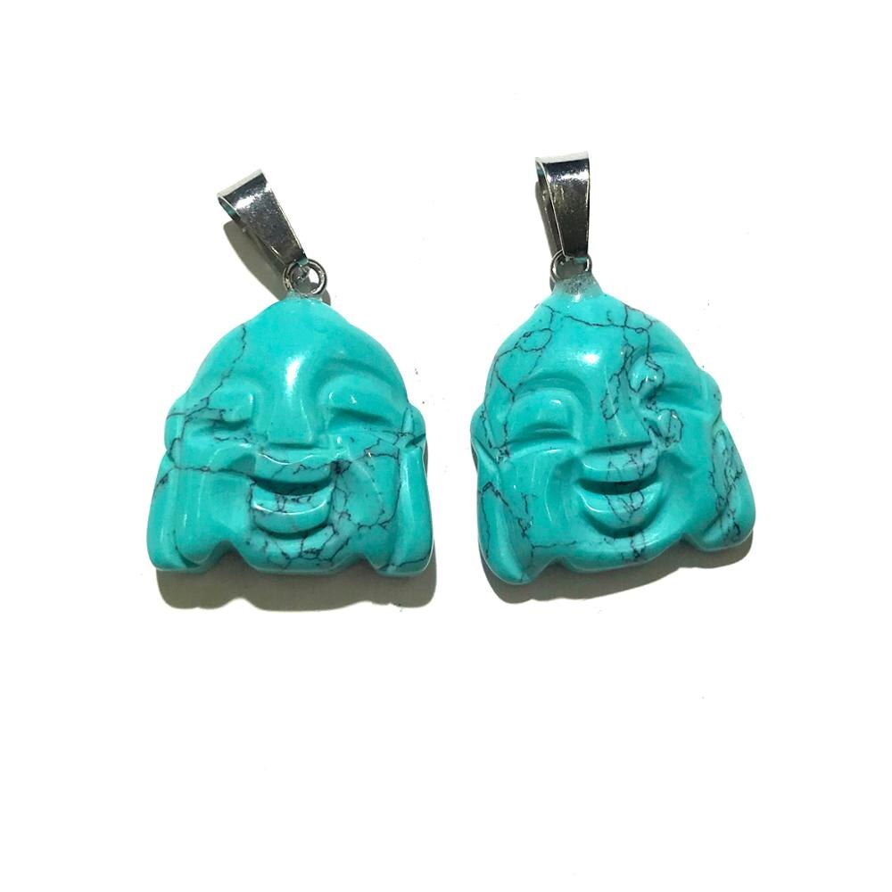 1PC Natural Agates Pendant Buddha Head Shape Rose Quartzs Tiger Eye Stone Pendants for Making DIY Jewelry Necklace Size20x23mm: Blue Turquoise