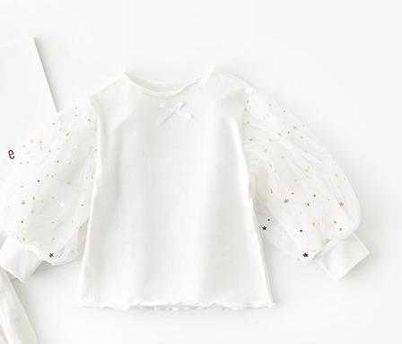 Frühling Neue Baby kinder Prinzessin Mesh Puff Hülse Bodenbildung Shirt Nette Baby Mädchen T Shirt Infant Baby Mädchen Weiß hemd: WHITE / 12m