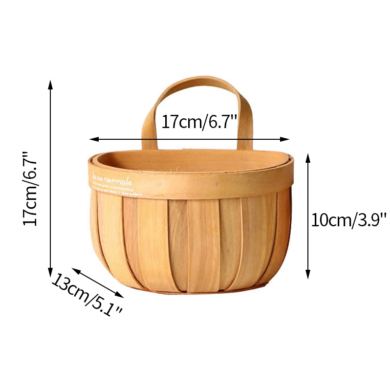 Wood Storage Basket Woven Hanging Baskets Kitchen Garden Wall Hanging Flower Baskets Fruit Vegetable Sundries Organizer Decor: Style1 L