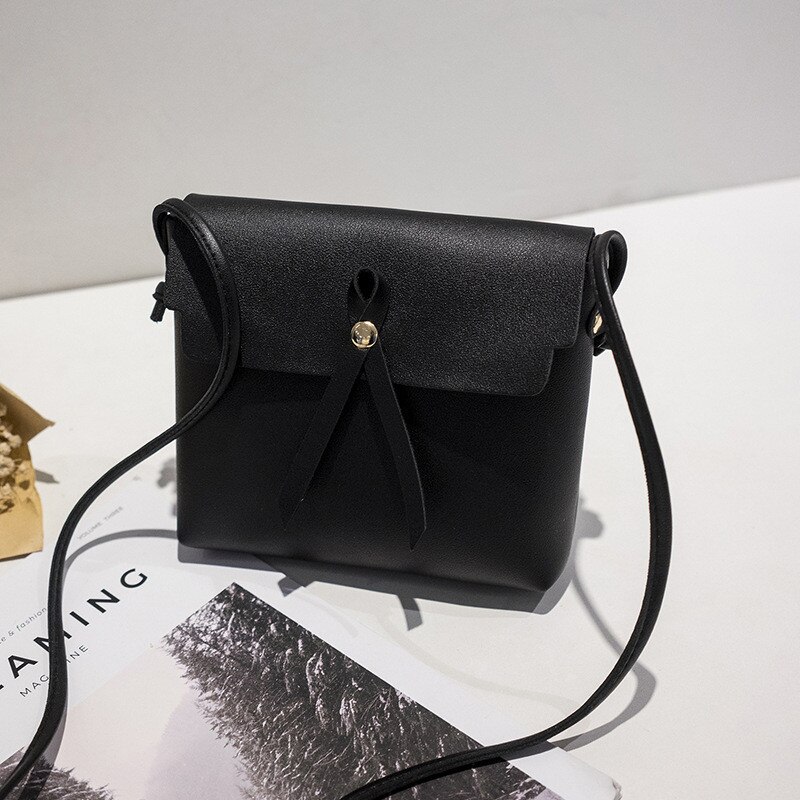 Kvinnor casual solid kedja väskor dam pu läder handväskor kvinnlig bärbar axel crossbody handväska: Svart