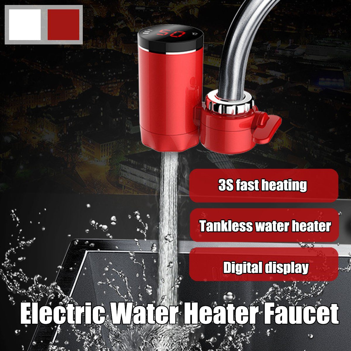3000W Instant Kitchen Faucet Temperature Display Electric Water Cold Heating Faucet 220V Tankless Instantaneous Water Heater