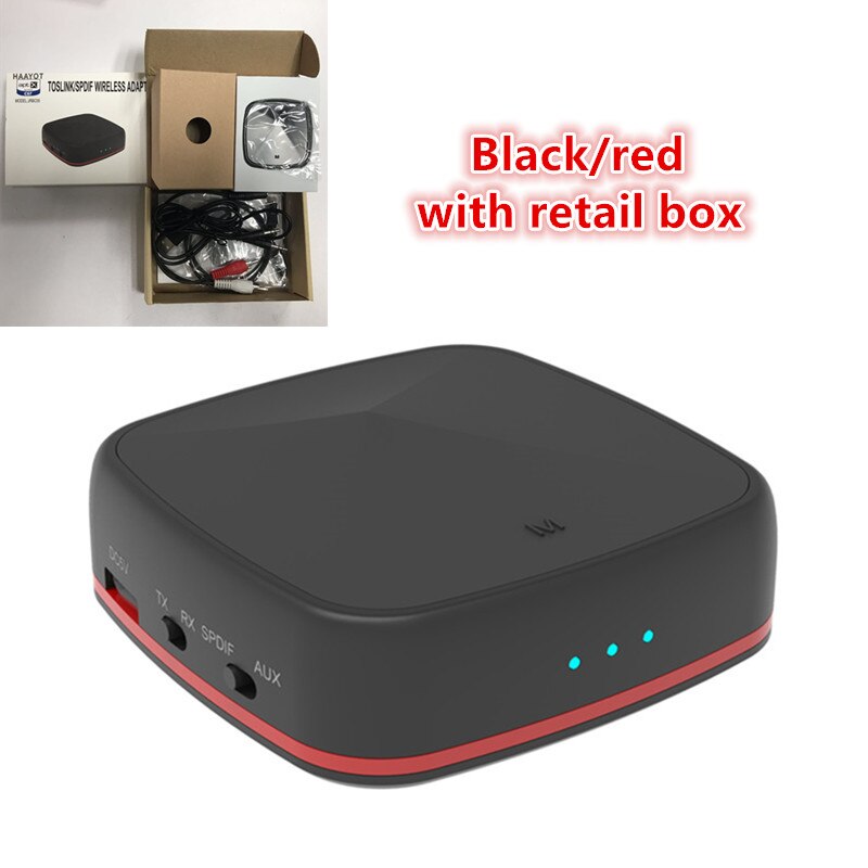 HAAYOT Bluetooth 5.0 Audio Adapter - CSR8675 Transmitter Receiver - AptX HD Low Latency - Optical SPDIF/3.5mm AUX: Black Red With Box