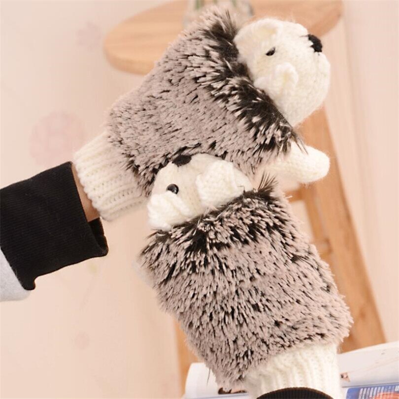 Gants d'hiver de dessin animé fantaisie pour filles chsdcsi pour femmes, gants chauds en tricot, mitaines chauffantes au poignet en hérisson, mitaines chaudes en laine à tricoter
