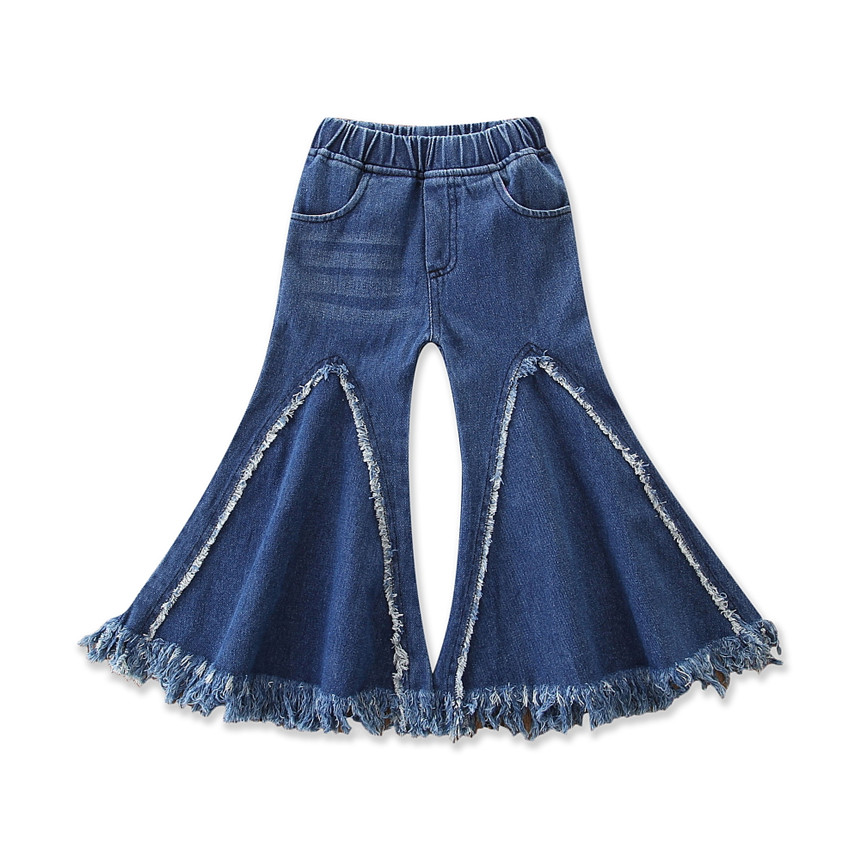 Tøj til småbørn piger forår sommer i europæisk stil babypige denimbukser flåede bukser elastiske talje jeans str. 1-5y: 24m