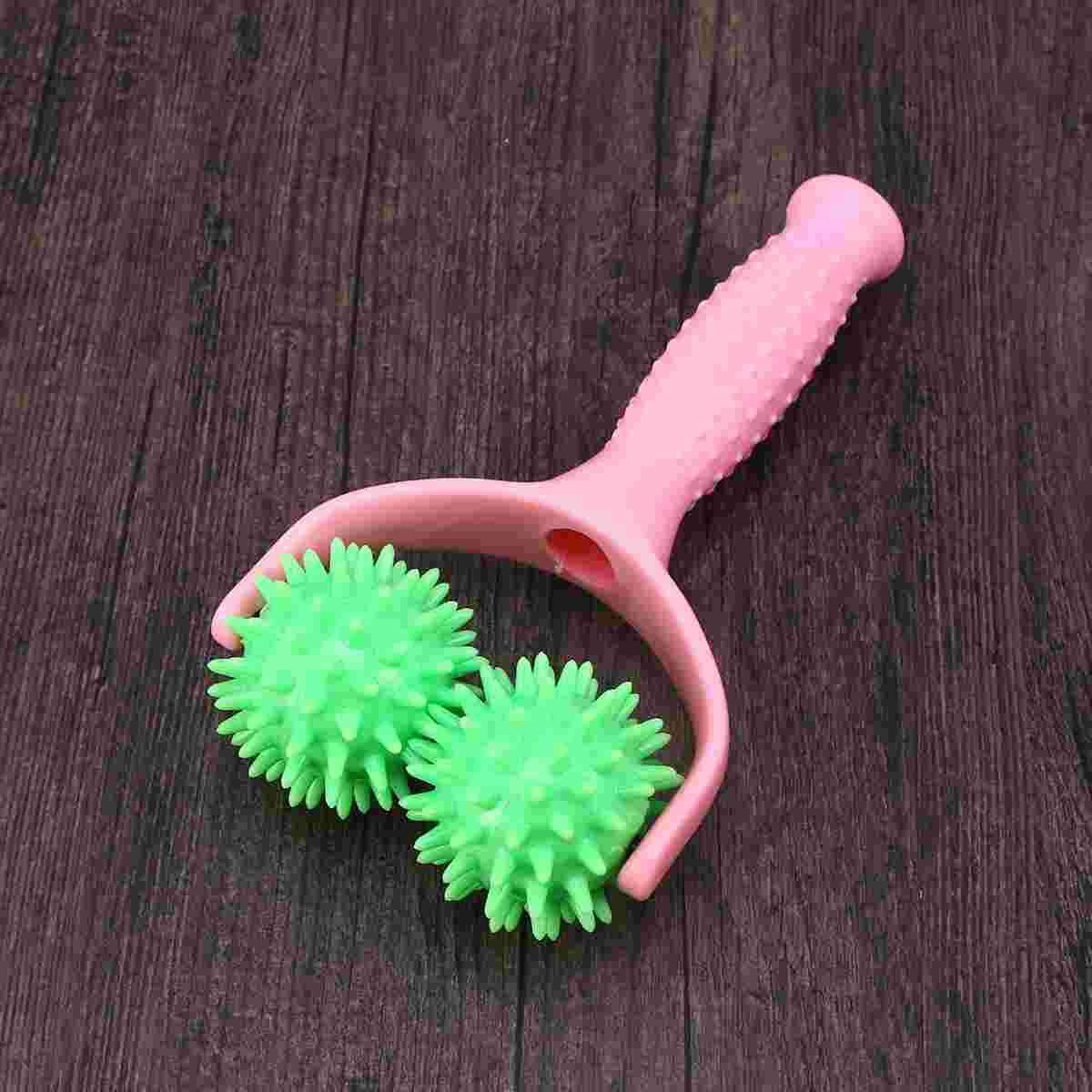 2pcs Roller Massager Plastic Portable Roller with Handle Hand Body Pain Relief Tool (Double Green with
