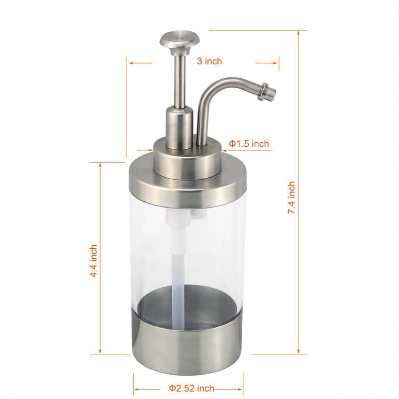 Liquid Soap Dispenser 304 Stainless Steel Brushed Pump Bottle Kitchen Countertop Accessory Home Decor