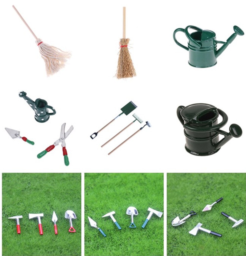 FAI DA TE Miniatura Irrigazione Metallo Può Spade Rastrello Attrezzi Da Giardino Per I Bambini Casa di Bambole Miniature Set di Accessori