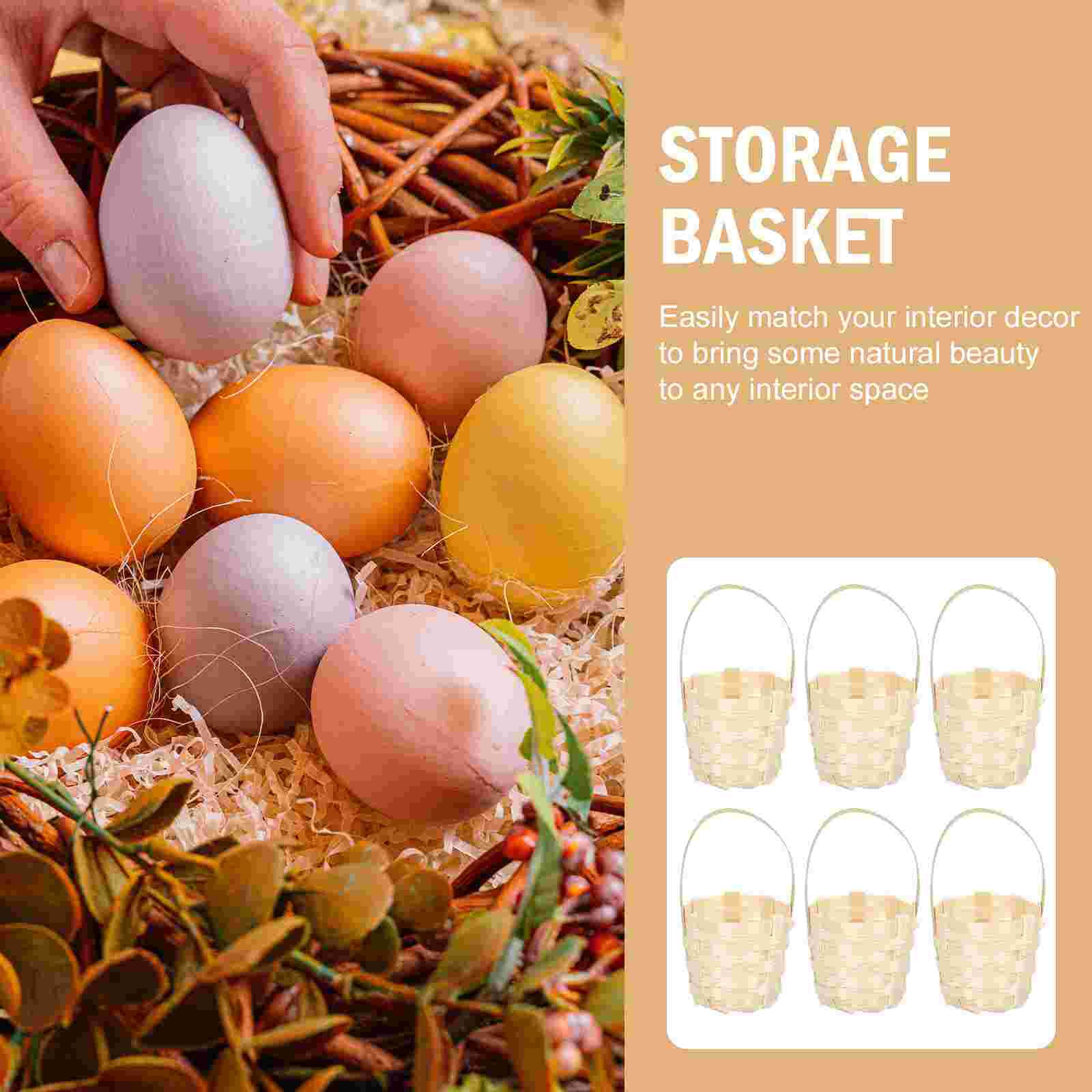 6pcs Hand-woven Small Bamboo Baskets Simple Style Easter Egg Storage Basket