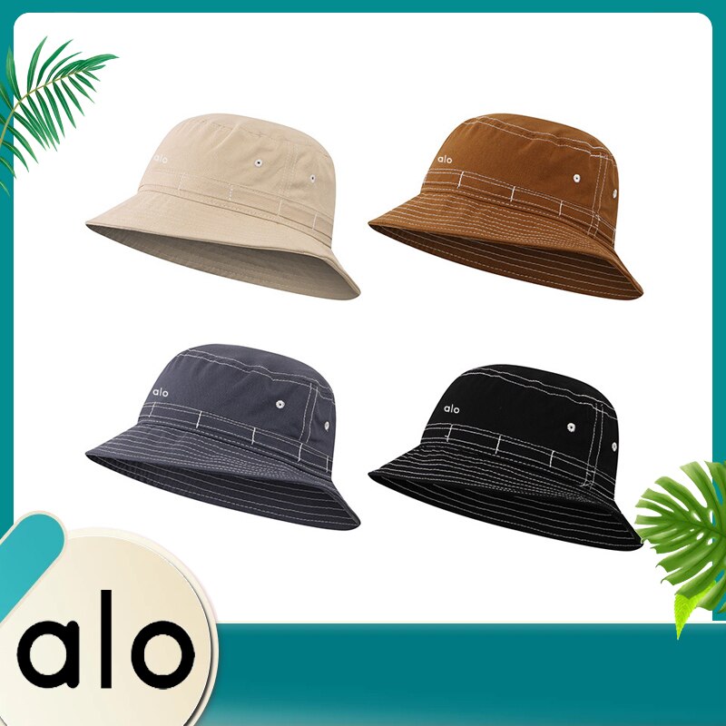 Alo Yoga Summer Fisherman Sun Hat Female Sunshade Sun Hat Tide Big Brim Pot Hat Outdoor Solid Color Canvas Uv Sun Protection Hat