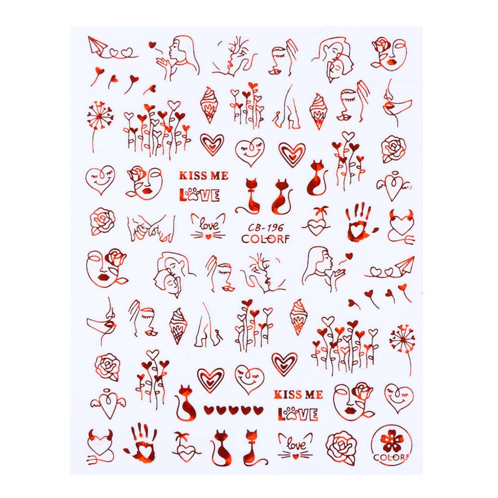 Pegatina romántica 3D en 3D para uñas, calcomanía con imágenes abstractas de rosas y corazones, deslizador de uñas Sexy para chica, decoración artística para uñas, LACB196-203-1, 1 Uds.: CB196 Red