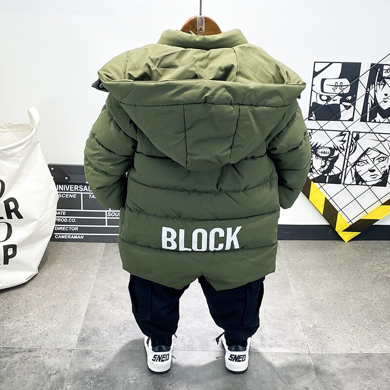 Winter Children's Padded Jacket Boy Warm Vevet Parkas Jacket Korean Style Children's Clothing Boy Cotton Hooded Jacket