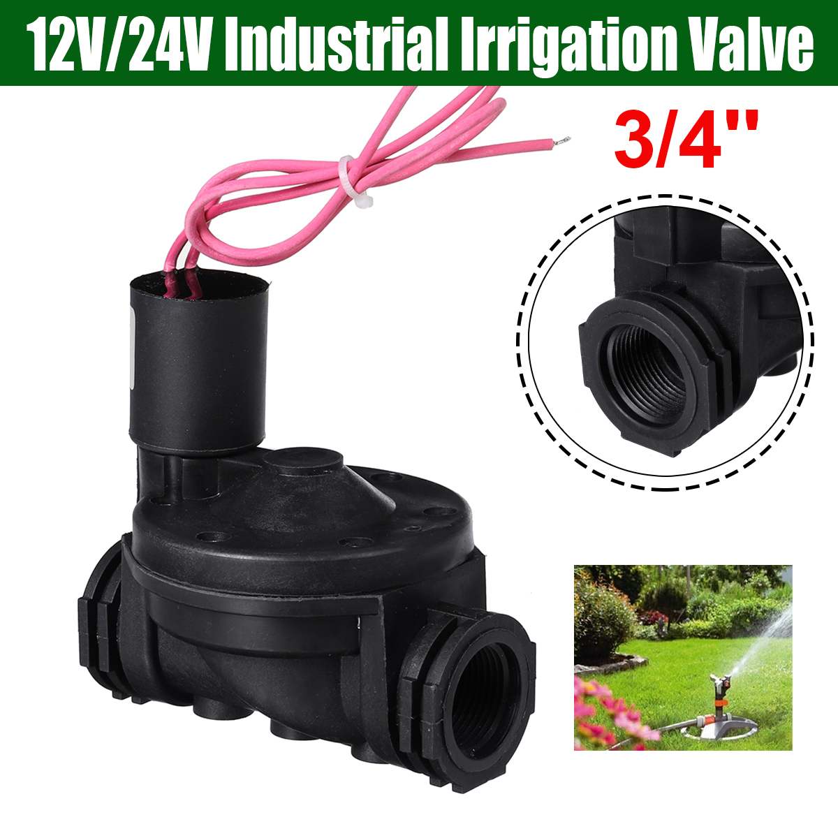 3/4" Industrial Irrigation Valve 12V/24V AC Solenoid Valve Agriculture Irrigation Plumbing Garden Controller Yard Water Timer