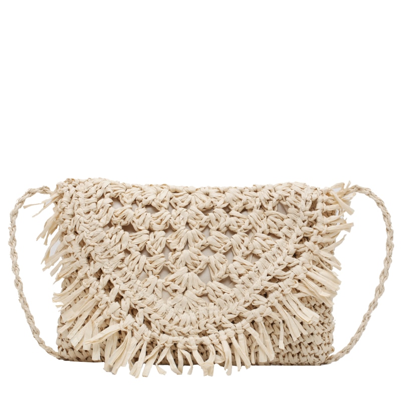 Borse a tracolla da donna in Rattan con nappe vuote della boemia borse a tracolla intrecciate in vimini borsa da spiaggia estiva in paglia pochette da donna borse da donna: beige A