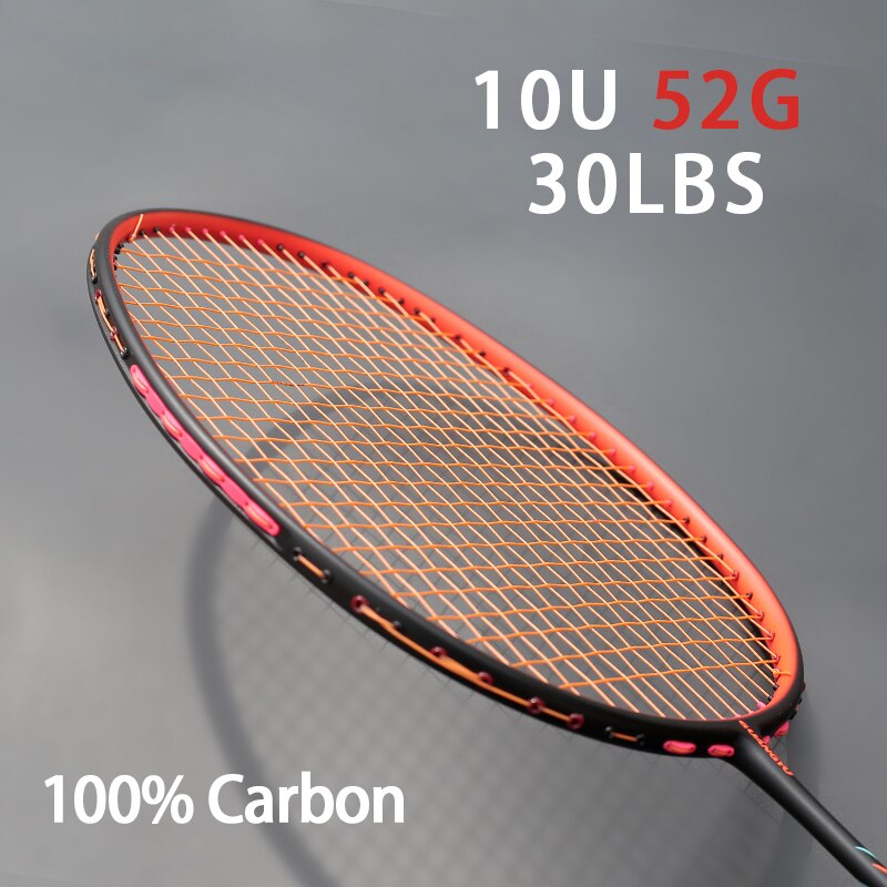 Lightest 10U 52G 100% Carbon Fiber Badminton Rackets Strung Racquet Max Tension 30LBS G4 Trainning Racket With Bags