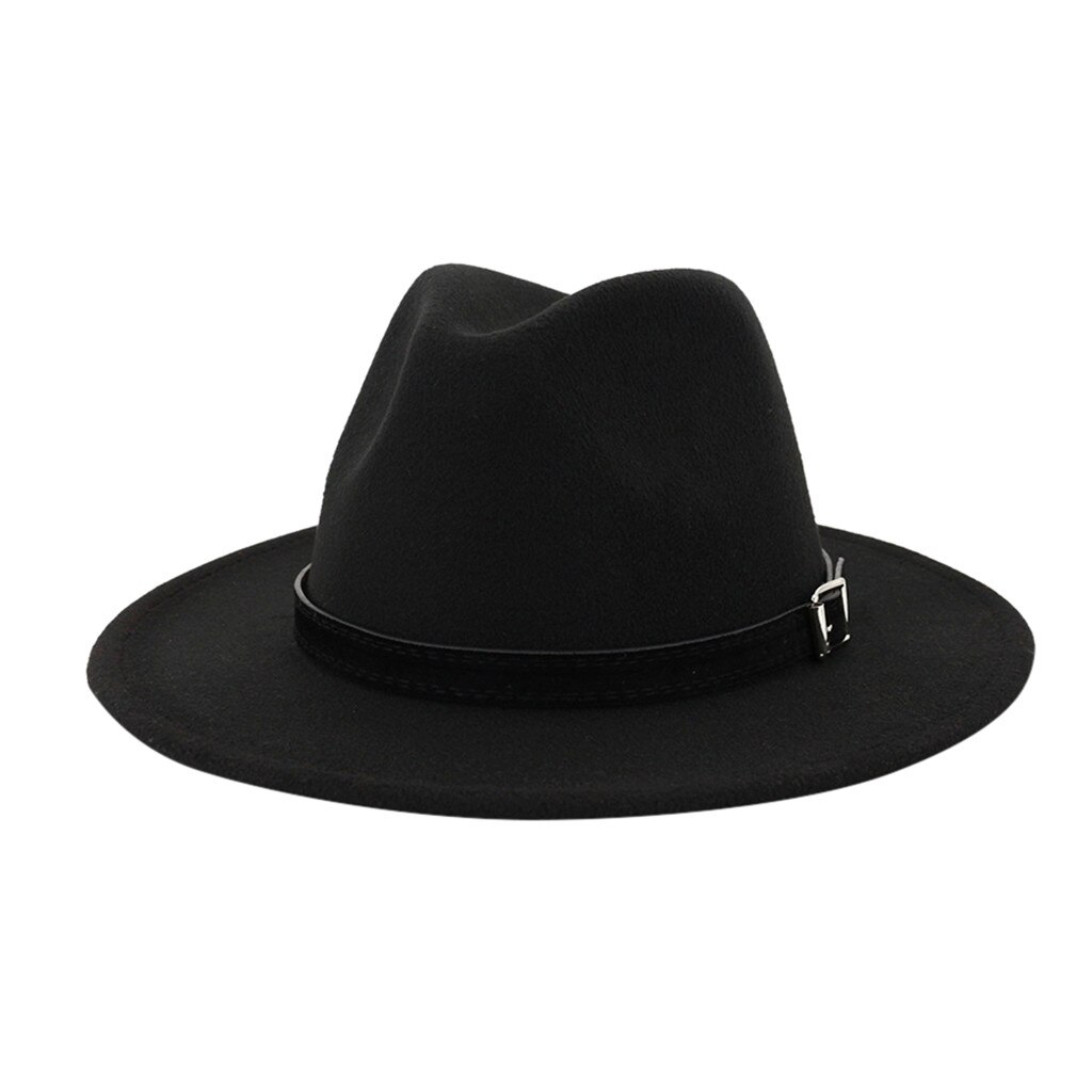 Bonnet en laine pour hommes Vintage # N | Gangster Trilby feutré, chapeau Fedora à large bord, hommes dame automne ceinture, Jazz casquettes: Black 