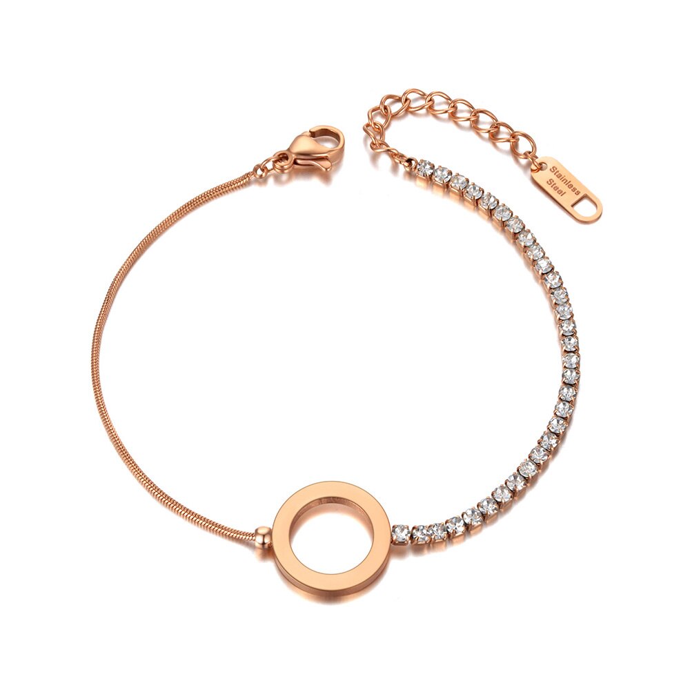 Lokaer Trendy Bohemen Titanium Rvs Cz Crystal Ketting Choker Armband Rose Gold Strand Cirkel Armband Voor Vrouwen B20066: Rose Goud Kleur