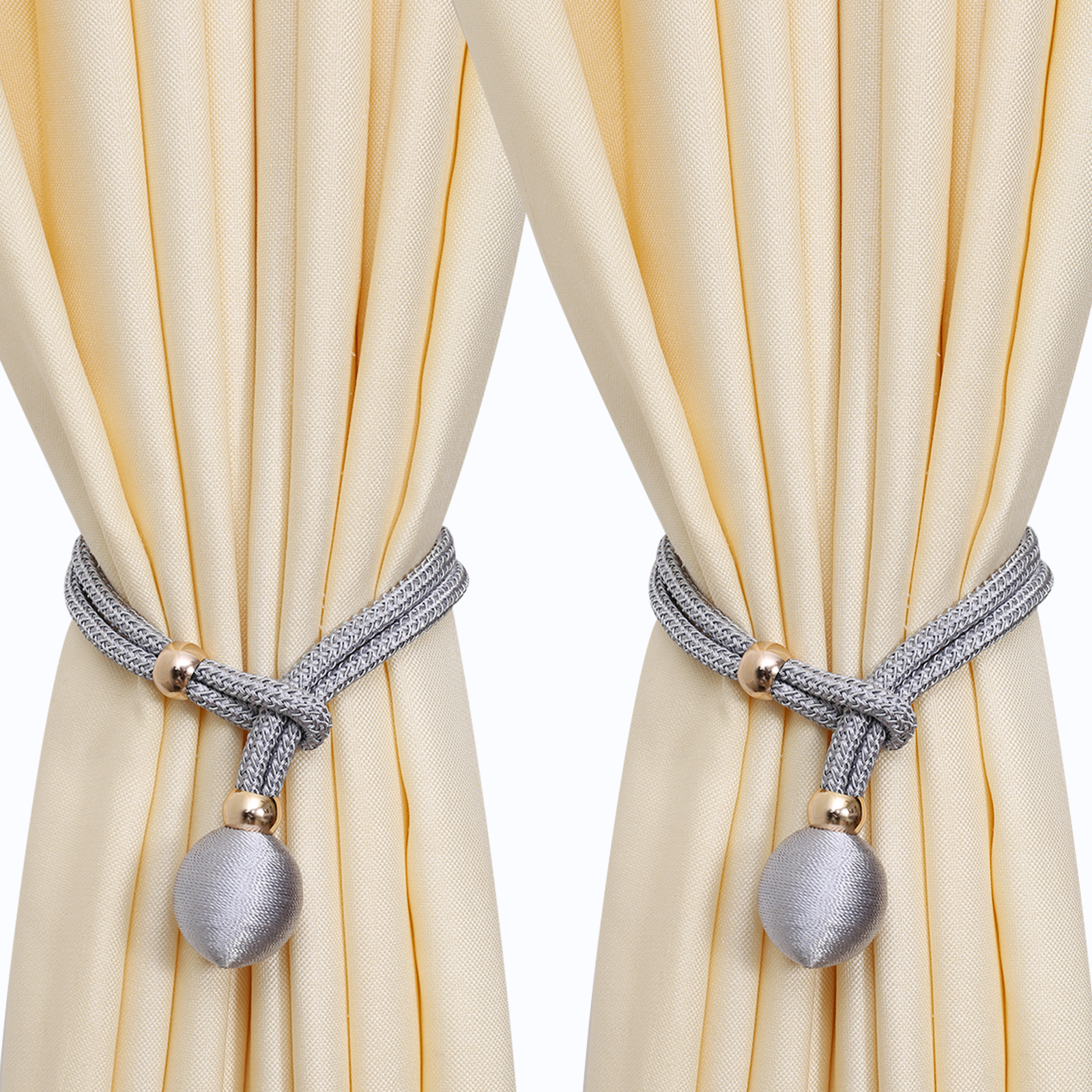 Paquete de 2 cortinas elásticas de poliéster modernas con encaje, ajustable, adecuadas para cortinas gruesas, accesorios de decoración de cortinas para el hogar y la oficina para sala de estar, dormitorio, puerta de terraza: Gris claro