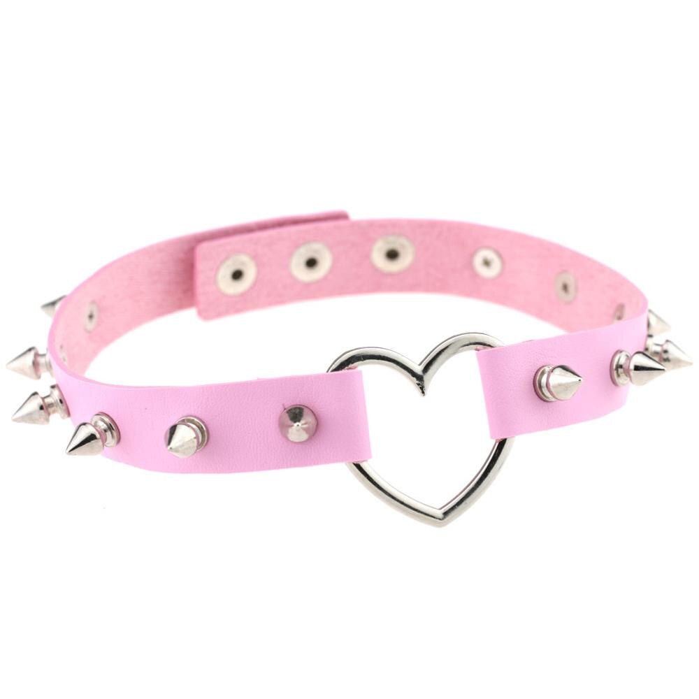 Gargantilla de corazón con pinchos para mujer, Gargantilla gótica cuello tachonado punk para mujer y niña, joyería gótica negra para mujer, accesorios: pink