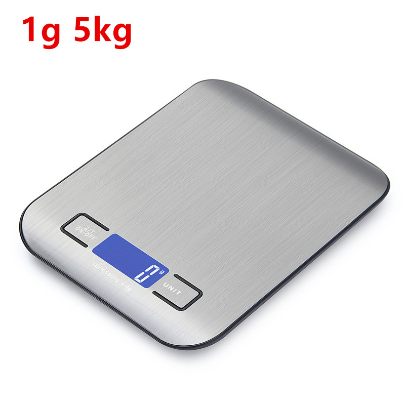 5/10KG Digital Kitchen Scale Stainless Steel Portable Kitchen Food Scale LED Display Electronic Jewelry Baking Weight Scales: Light Grey