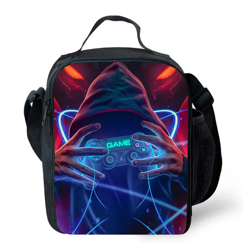 Lunch bags for Child,Cartoon Game con-so-les School Picnic Bags for Boys,Large Kids Insulation Cooler Bags for Aged 4-10 years: black