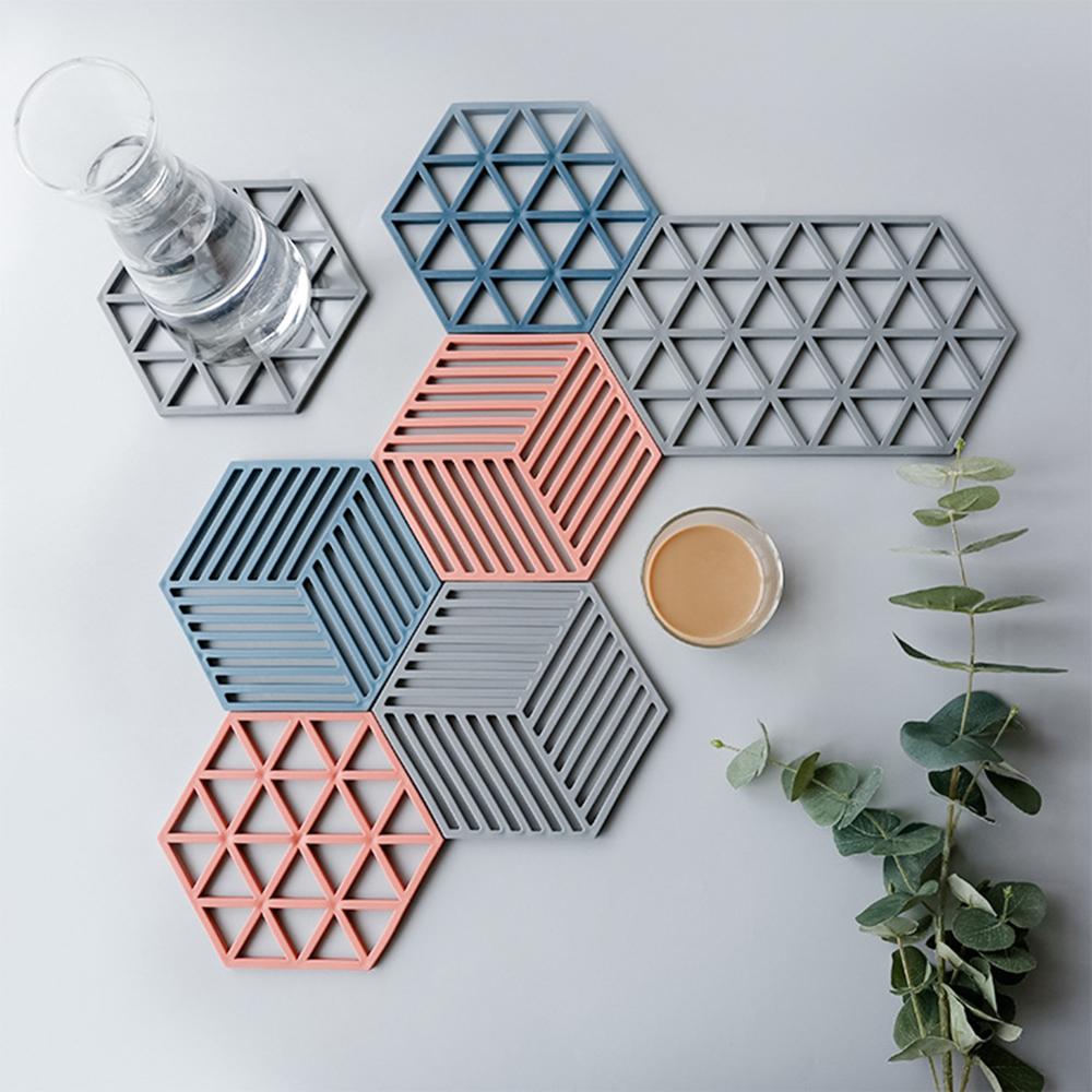 Chic Silicone Coaster Cup Hexagon Mats Pad Heat-insulated Bowl Placemat Home Decor Desktop Eco-friendly Japanese Simple 1PCS